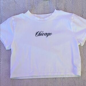 TOPSHOP Cropped T-Shirt with 'Chicago' Print